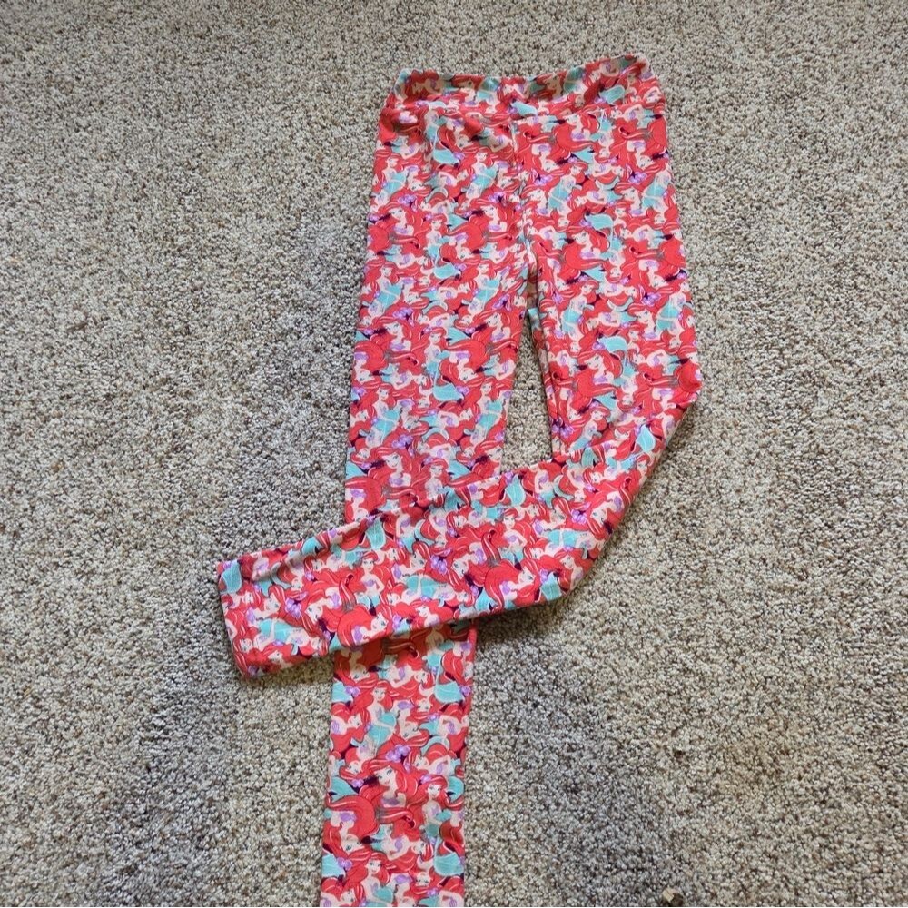 Kids LuLaRoe L/XL Leggings Ariel Pink Coral Princess Mermaid Comfy Soft Like NEW
